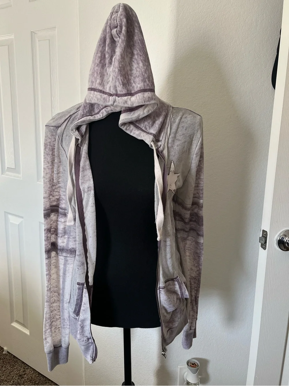 Grayson/Threads Lavender Tie Dye Star Zip Up Lightweight Hoodie Size S